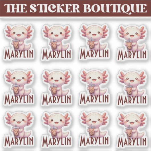 Schattigee aangepaste naam Schattig Axolotl Boba T Sticker (Voorkant)