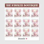 Schattigee aangepaste naam Schattig Axolotl Boba T Sticker (Vel)