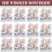 Schattigee aangepaste naam Schattige Axolotl Shopp Sticker (Voorkant)