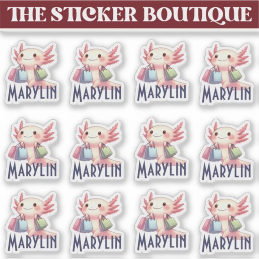 Schattigee aangepaste naam Schattige Axolotl Shopp Sticker (Voorkant)