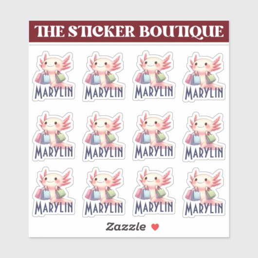 Schattigee aangepaste naam Schattige Axolotl Shopp Sticker (Vel)