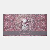Schattigee aangepaste naam Whimsical Pink Snowman Bureaumat (Voorkant)