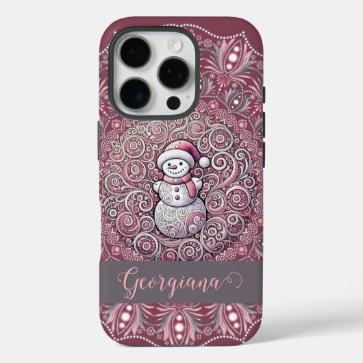 Schattigee aangepaste naam Whimsical Pink Snowman Case-Mate iPhone Case (Achterkant)