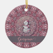 Schattigee aangepaste naam Whimsical Pink Snowman  Keramisch Ornament (Voorkant)