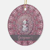 Schattigee aangepaste naam Whimsical Pink Snowman  Keramisch Ornament (Links)