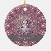 Schattigee aangepaste naam Whimsical Pink Snowman  Keramisch Ornament (Achterkant)