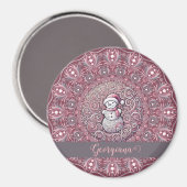 Schattigee aangepaste naam Whimsical Pink Snowman Magneet (Voorkant / Achterkant)