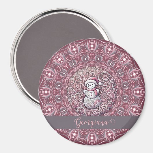 Schattigee aangepaste naam Whimsical Pink Snowman  Magneet (Voorkant / Achterkant)