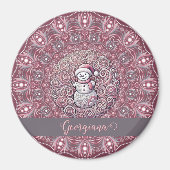 Schattigee aangepaste naam Whimsical Pink Snowman  Magneet (Voorkant)