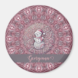 Schattigee aangepaste naam Whimsical Pink Snowman  Magneet