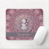 Schattigee aangepaste naam Whimsical Pink Snowman  Muismat (Met muis)