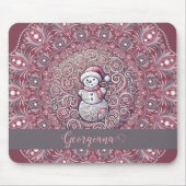 Schattigee aangepaste naam Whimsical Pink Snowman  Muismat (Voorkant)