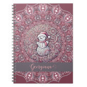 Schattigee aangepaste naam Whimsical Pink Snowman  Notitieboek (Voorkant)