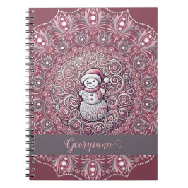 Schattigee aangepaste naam Whimsical Pink Snowman  Notitieboek