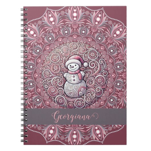 Schattigee aangepaste naam Whimsical Pink Snowman Notitieboek (Voorkant)