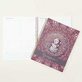 Schattigee aangepaste naam Whimsical Pink Snowman  Planner
