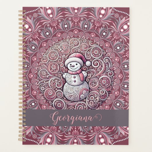 Schattigee aangepaste naam Whimsical Pink Snowman  Planner (Voorkant)