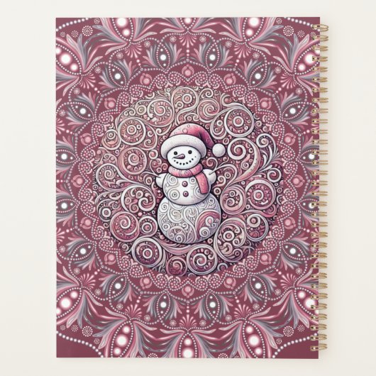 Schattigee aangepaste naam Whimsical Pink Snowman  Planner (Achterkant)