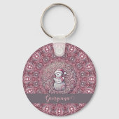 Schattigee aangepaste naam Whimsical Pink Snowman  Sleutelhanger (Voorkant)