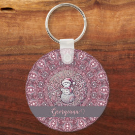 Schattigee aangepaste naam Whimsical Pink Snowman  Sleutelhanger