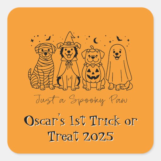 Schattigee aangepaste puppy Halloween Vierkante Sticker (Voorkant)