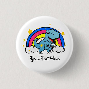 Schattigee Aangepaste Tekst Blauwe Dinosaurus Rege Ronde Button 3,2 Cm