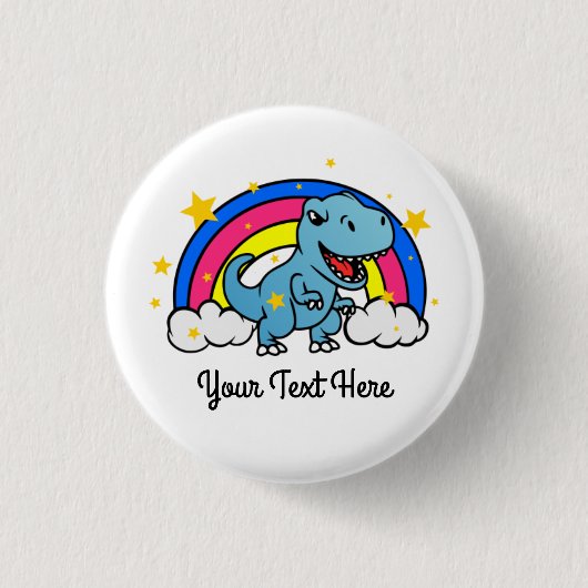 Schattigee Aangepaste Tekst Blauwe Dinosaurus Rege Ronde Button 3,2 Cm (Voorkant)
