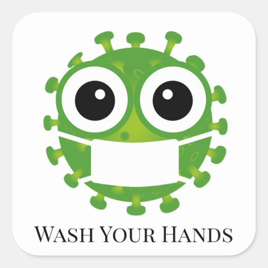 Schattigee Aangepaste Tekst Groene Viruskiem Emoji Vierkante Sticker (Voorkant)