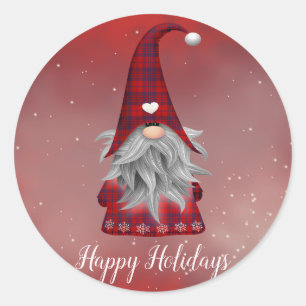 Schattigee aangepaste tekst Red Plaid Gnome Red Ho Ronde Sticker