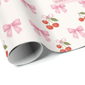 Schattigee aangepaste Waterverf Cherry Bow Coquett Cadeaupapier (Rol Hoek)