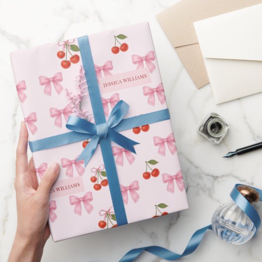 Schattigee aangepaste Waterverf Cherry Bow Coquett Cadeaupapier (Geschenken)