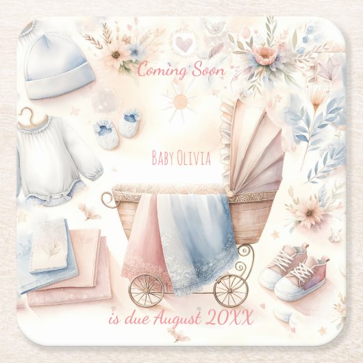 Schattigee aankondiging binnenkort Uitnodiging Kartonnen Onderzetters (Voorkant)