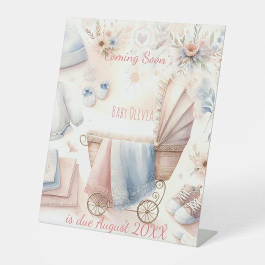 Schattigee aankondiging binnenkort Uitnodiging Reclamebord Met Voetstuk (Voorkant)