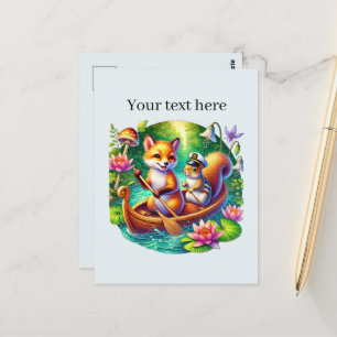 Schattigee aanpasbare kanoën voor gemengde dieren briefkaart