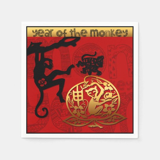 Schattigee Aap Chinees Jaar Zodiac Verjaardagspapi Servetten (Voorkant)