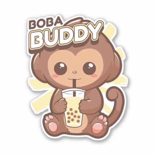 SCHATTIGEE AAP DRINK BOBA THEE STICKER (Voorkant)