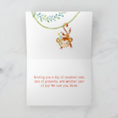 Schattigee Aap Eerste Verjaardag Bedankkaart (Binnen)