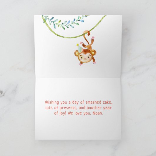 Schattigee Aap Eerste Verjaardag Bedankkaart (Binnen)