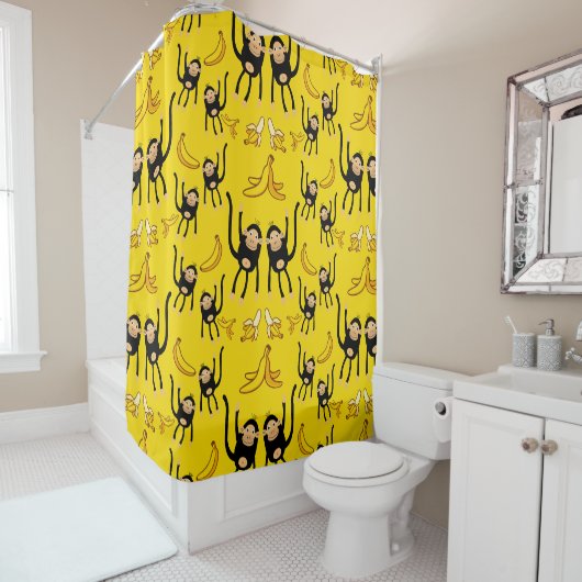 Schattigee aap- en bananenprint douchegordijn (In situ)