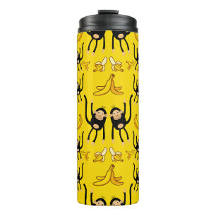 Schattigee aap- en bananenprint thermosbeker