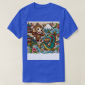 Schattigee Aap en Draak in Japan met Pagoda Wave F T-shirt (Design voorkant)