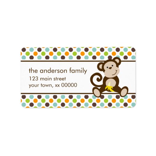 Schattigee Aap en Polka Dots Etiket (Voorkant)