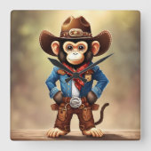Schattigee aap in een cowboykostuum vierkante klok (Voorkant)