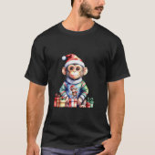 Schattigee aap in kerstmuts wintersneeuwvlam t-shirt (Voorkant)