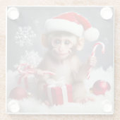 Schattigee aap met een kerstmuts glazen onderzetter (Achterkant)