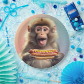 Schattigee aap met hotdog papieren bordje (Feest)