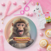 Schattigee aap met hotdog papieren bordje (Feest)