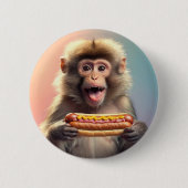Schattigee aap met hotdog ronde button 5,7 cm (Voorkant)