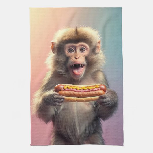 Schattigee aap met hotdog theedoek (Verticaal)