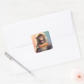 Schattigee aap met hotdog vierkante sticker (Envelop)